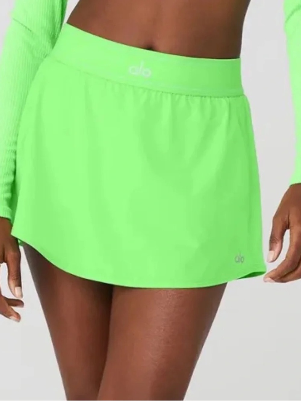 ALO Yoga Neon Green Skater Skirt with Elastic Waistband